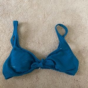 blue tie front bikini top